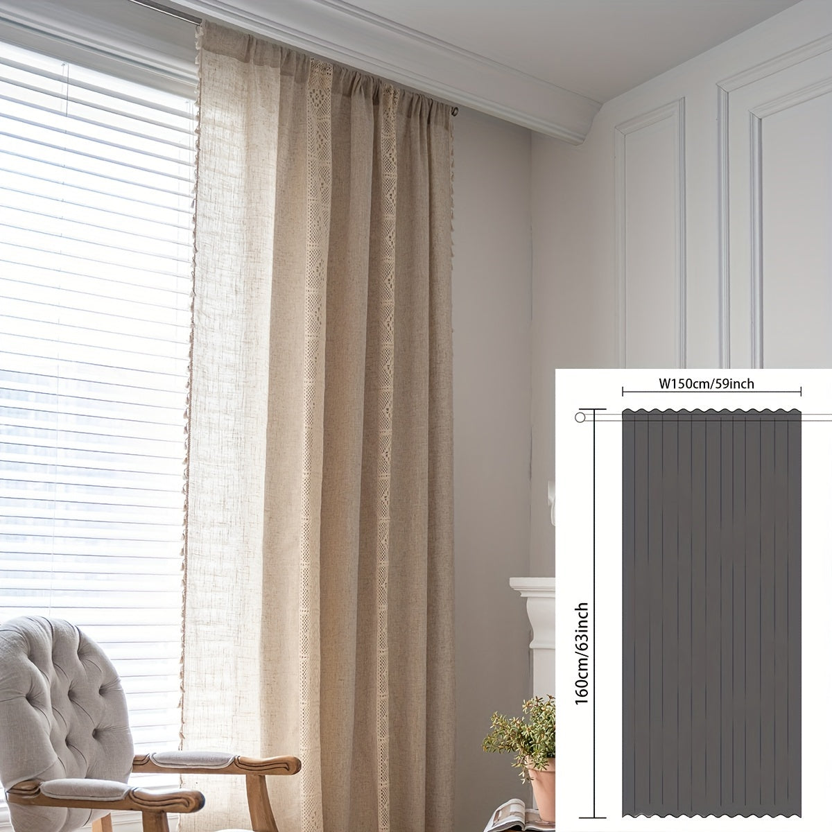 Polyester Linen Curtains with Hollow Stitching American Style Kitchen Curtains
