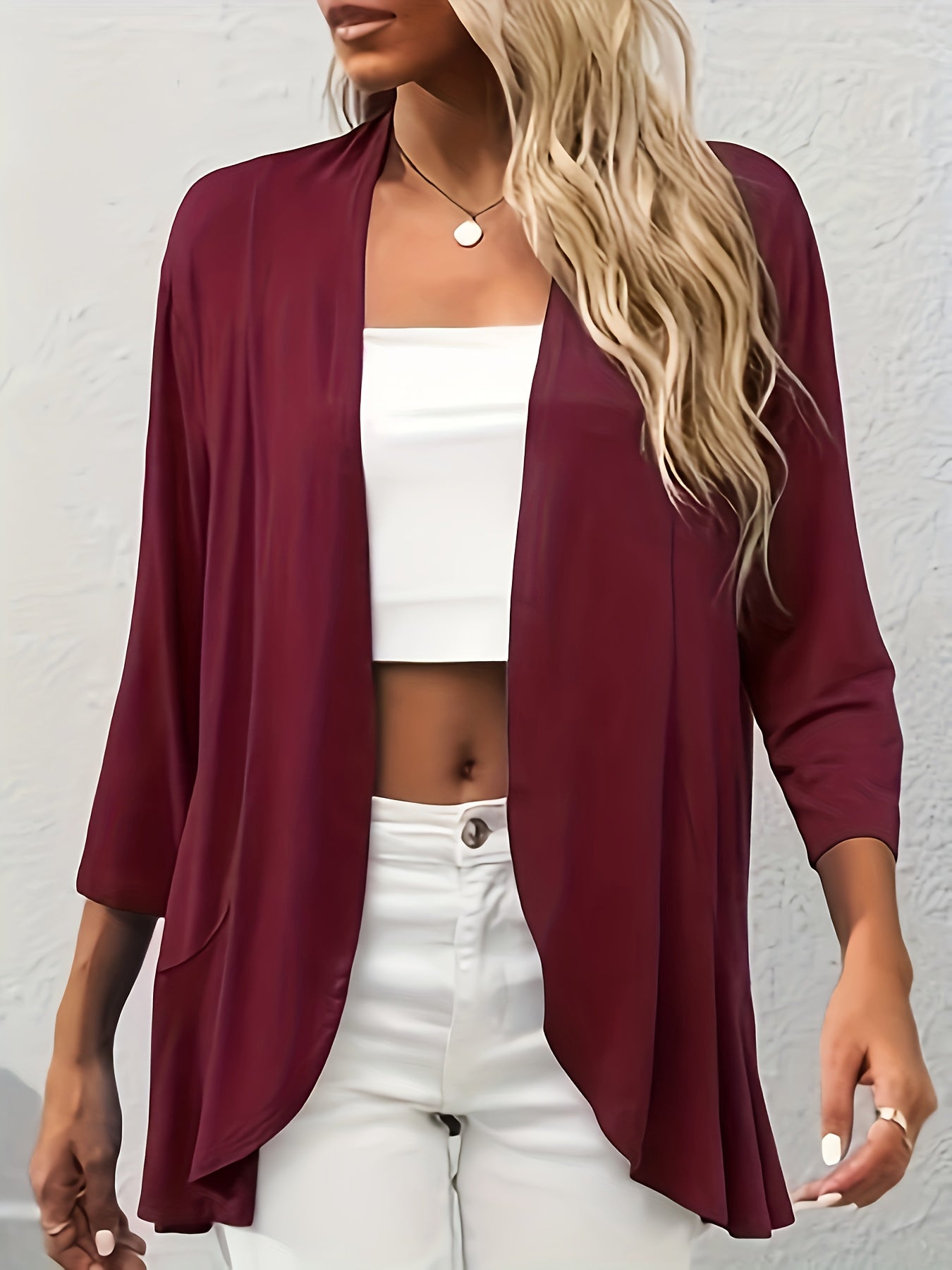  Solid Open Front Half Sleeve Cardigan