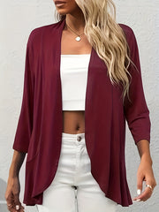  Solid Open Front Half Sleeve Cardigan