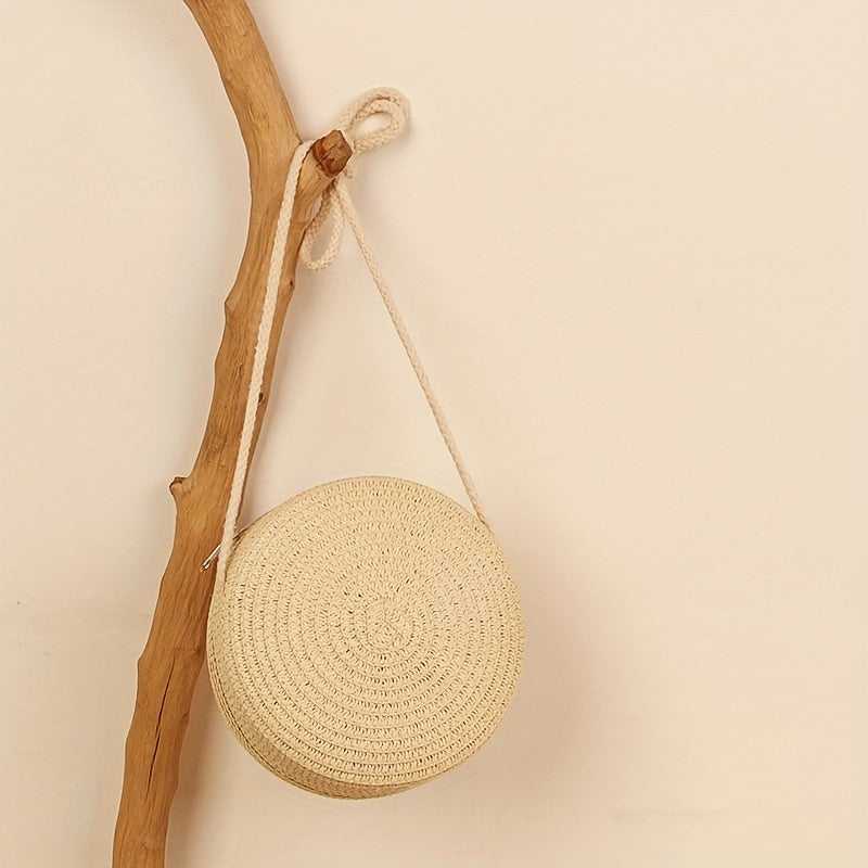 Straw Woven Crossbody Bag Braided Circle Purse Mini Beach Bag