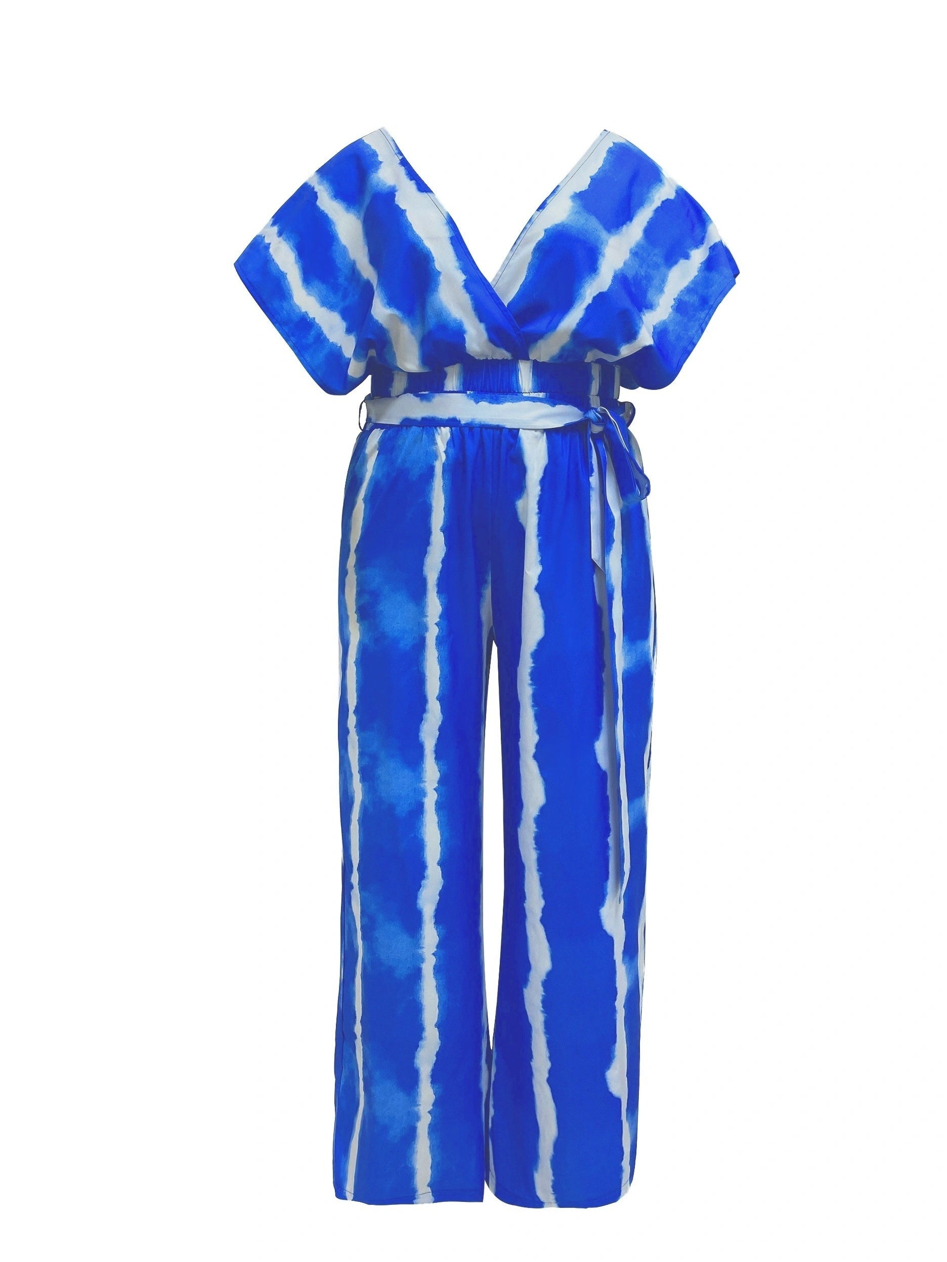  Tie Dye Batwing Sleeve V Neck Top & Wide Leg Pants Set