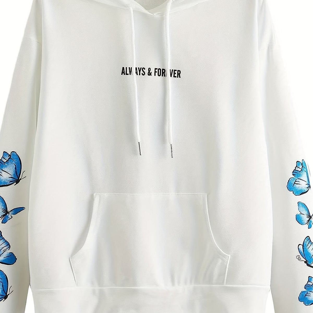 Butterfly & Letter Print Kangaroo Pocket Hoodie Women's Sweatshirt