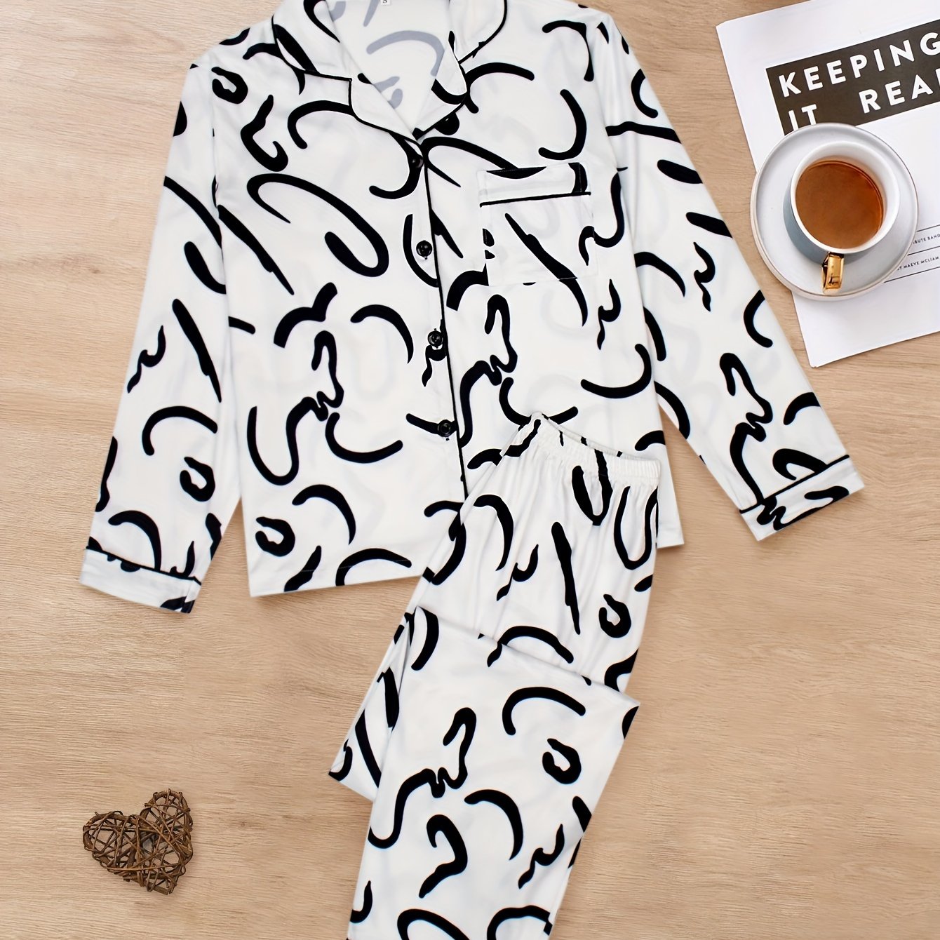 Striped Print Pajama Set Long Sleeve Button Top & Pants