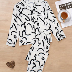 Striped Print Pajama Set Long Sleeve Button Top & Pants