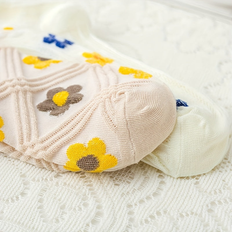 4 Pairs Floral Print Socks Mid Tube Stockings & Hosiery