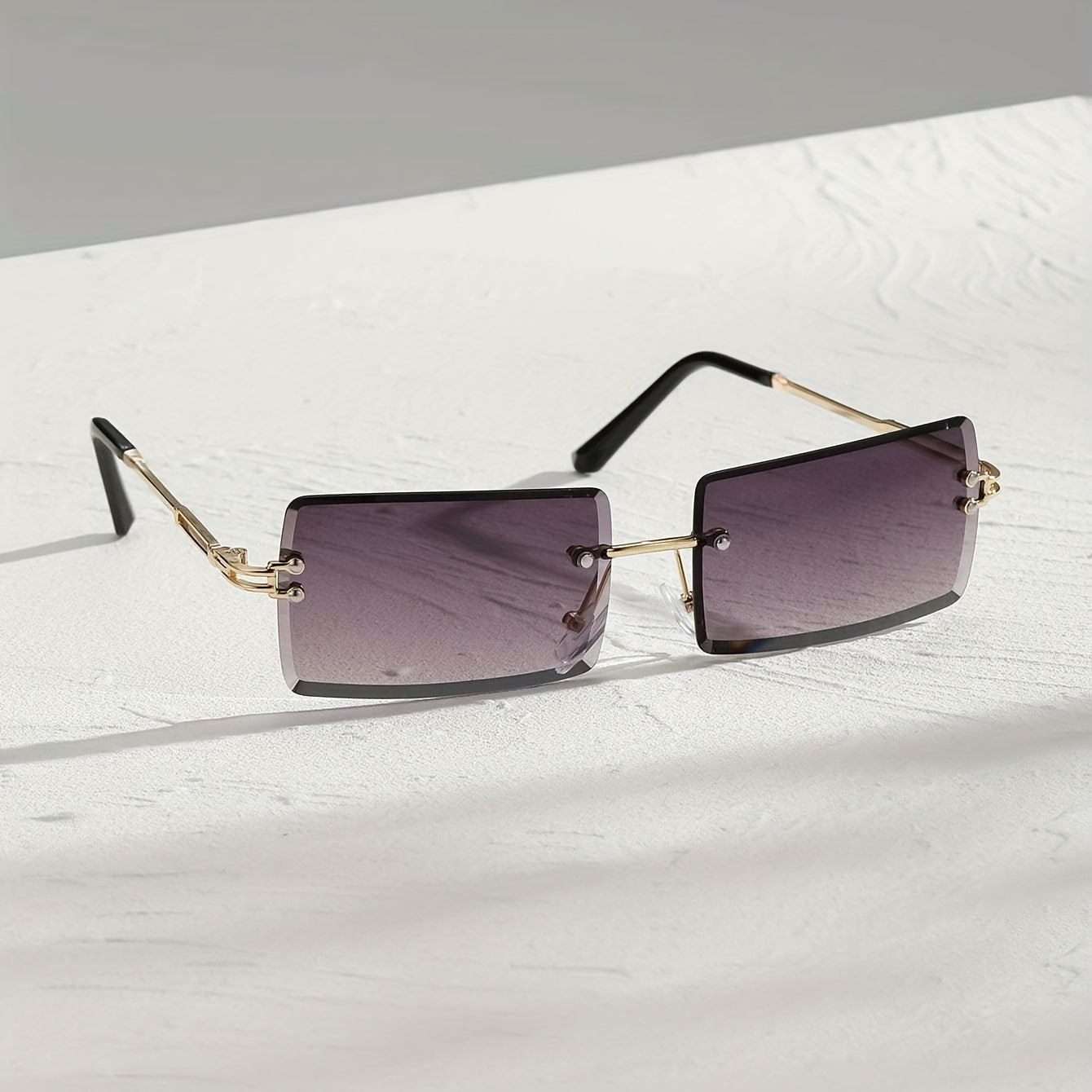 Gradient Lens Rimless Sunglasses Metal Temple UV400