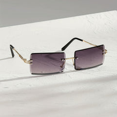 Gradient Lens Rimless Sunglasses Metal Temple UV400