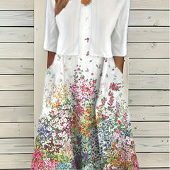 Two Piece Set Cropped Cardigan & Floral Print Dress