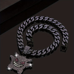 Women's Hip Hop Punk Ghost Pendant Necklace with Rhinestones Glitter Cuban Chain