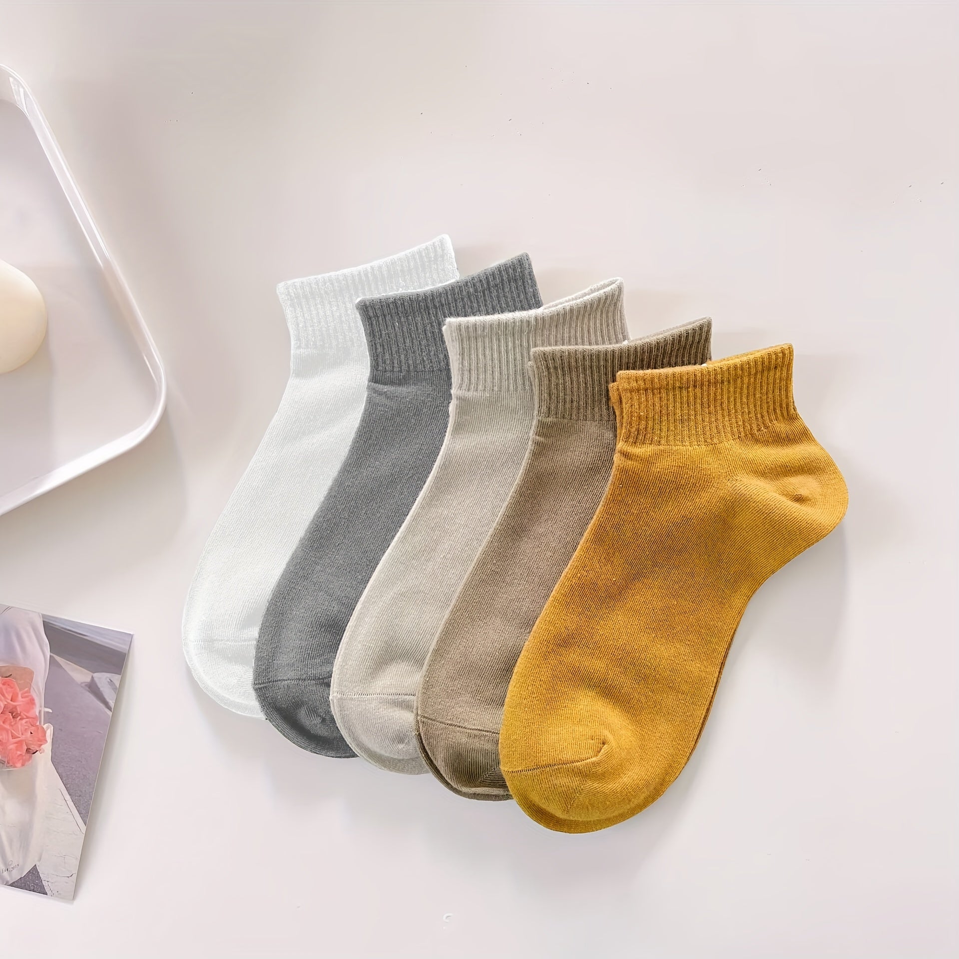 5 Pairs Women's Sports Short Socks Solid Color Breathable Stockings