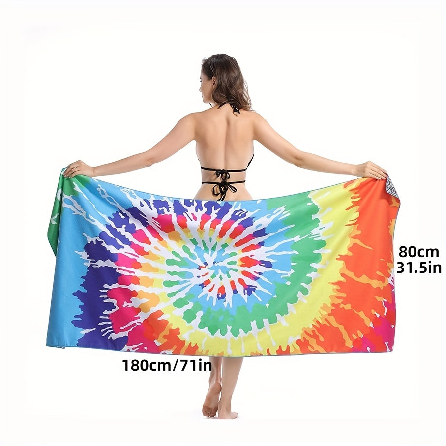 Colorful Spiral Print Beach Towel Quick Dry & Absorbent