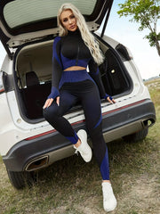 Yoga Block Zipper Long Sleeve & High Waist Leggings Set