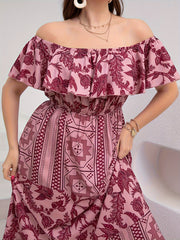  Colorblock Off Shoulder Maxi Dress
