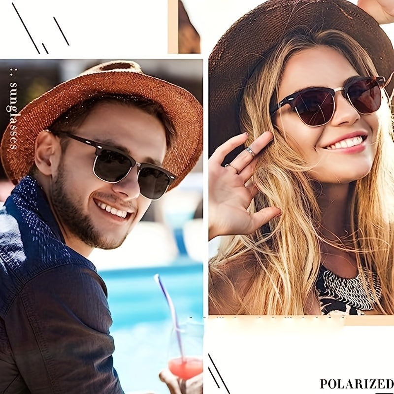 Classic Half Frame Semi Rimless Mens Sunglasses Polarized Retro Mirrored UV400