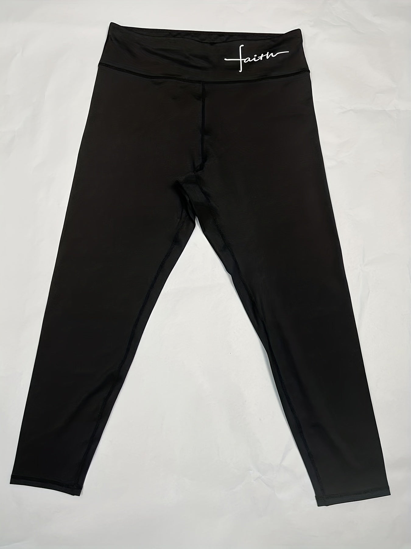  Women's High Waist Yoga Leggings, Letter Print Slim Fit