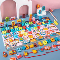 Montessori Wooden Preschool Math Toy Traffic Fishing Busy Board