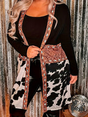  Colorblock Paisley & Cow Print Long Sleeve Cardigan