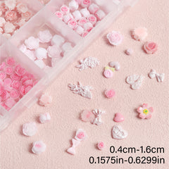 24 3D Resin Nail Charms Pink Styles Butterfly Camellia Rose Heart