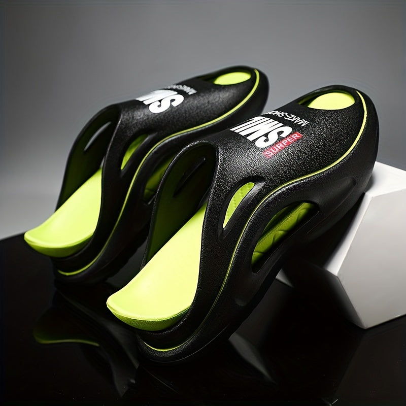 Men's Letter Print Non Slip Platform Slides