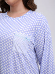  Polka Dot Print Striped Tee Sleep Dress
