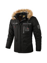 Men's Waterproof Padded Jacket With Faux Fur Hoodie Coat