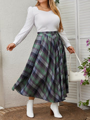 Retro Skirt Women's Plus Plaid Elastic A line Skirt