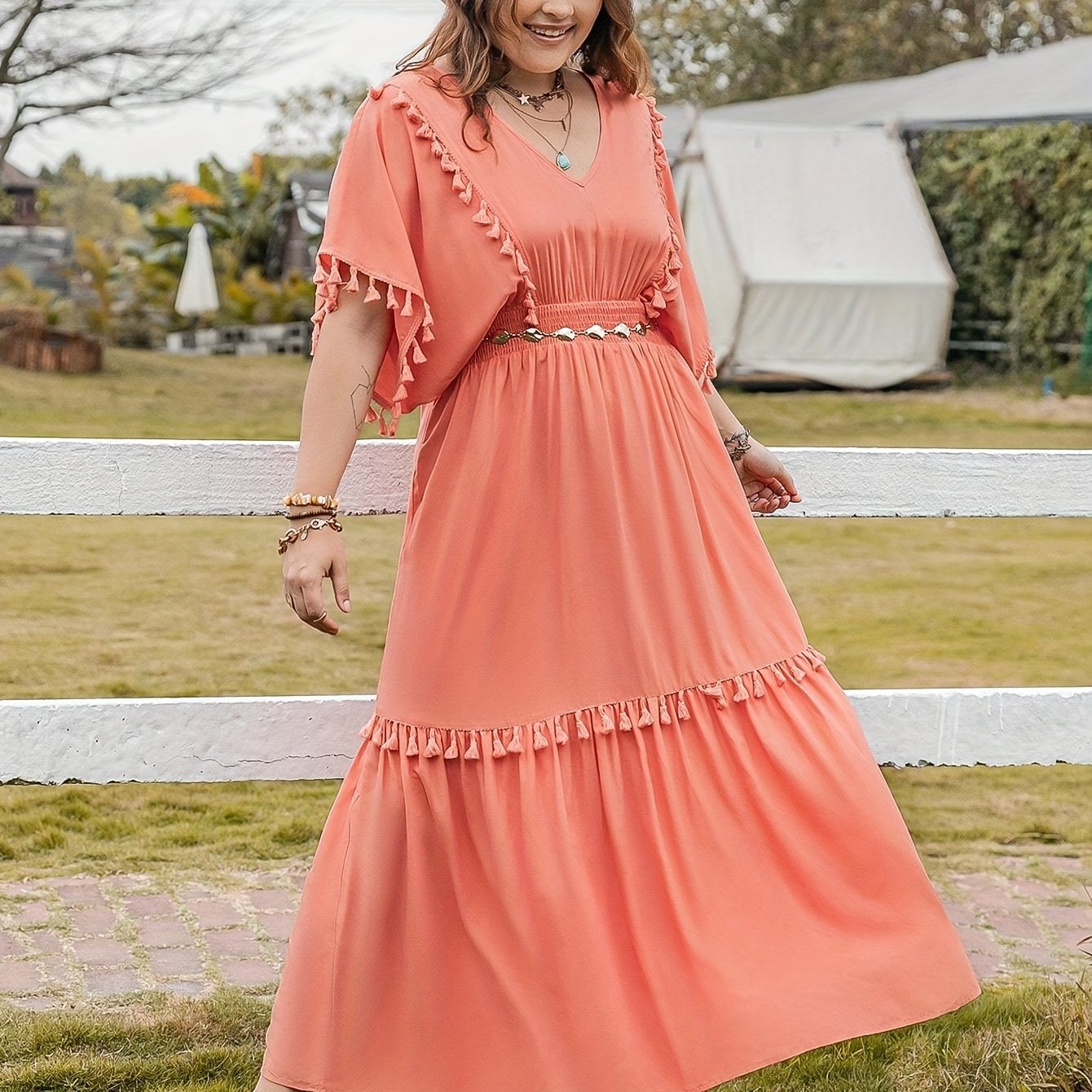  Solid Short Sleeve Maxi Dress