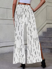  Striped Wide Leg Elastic Waist Trousers