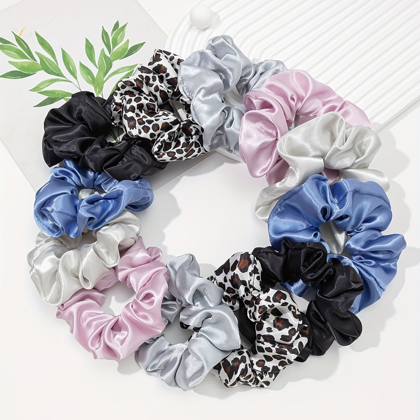 12pcs Satin Scrunchies Leopard Pattern Hair Rope