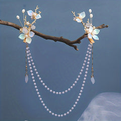 Hanfu Hair Clip Pearl Flower Leaf Hairpin Vintage Chinese Cheongsam Accessory