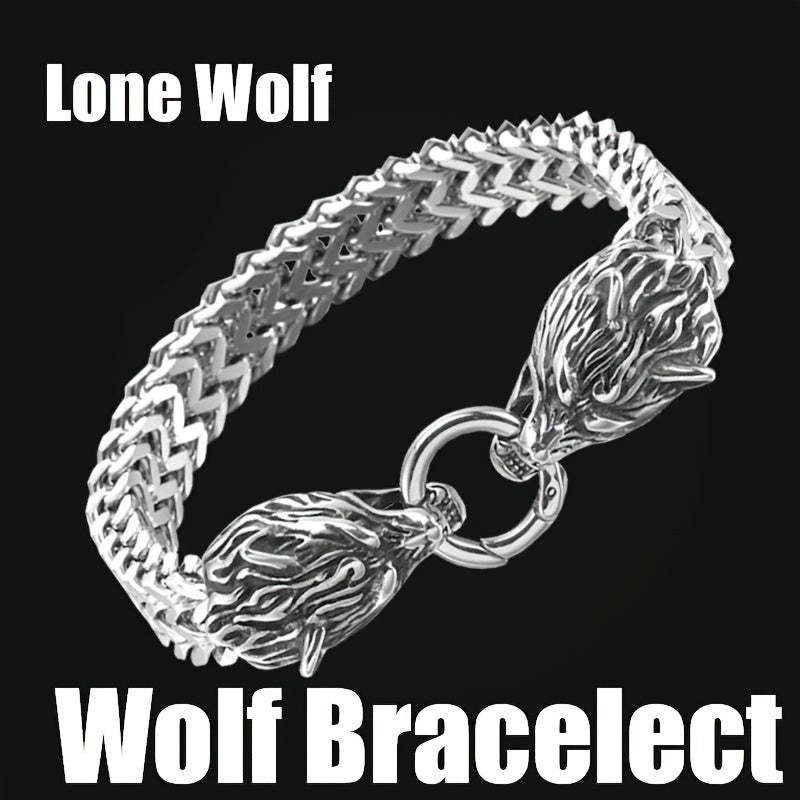 Men's Stainless Steel Wolf Head Bracelet Vintage Personality Viking