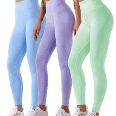3 Pack Multicolor Yoga Leggings Hip Lifting Breathable Slim Fitted Sports Tights