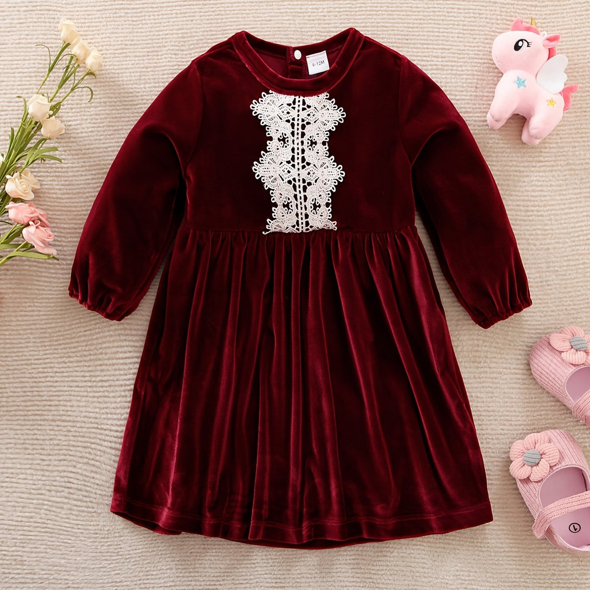 Baby Girls Lace Pleated Dress Fleece Thick Long Sleeve Dress