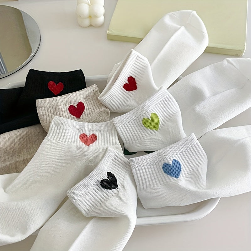 7 Pairs Heart Print Socks & Crew Neck Stockings