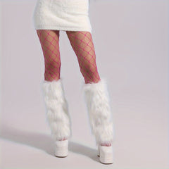 Solid Fuzzy Leg Warmers Knee High Socks Women's Stockings