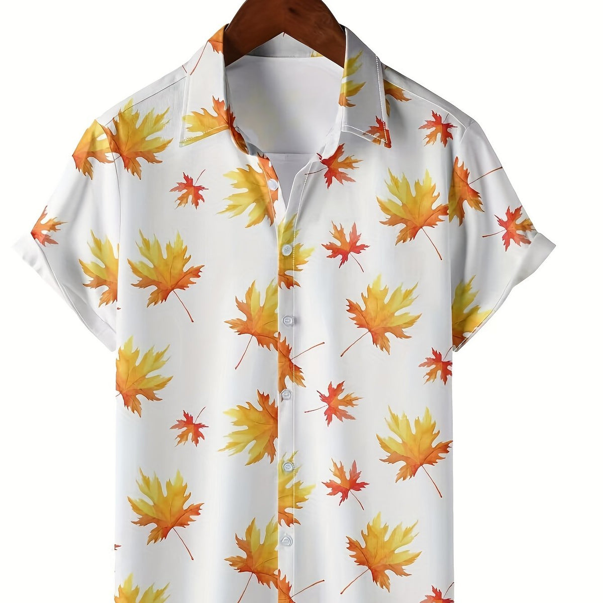 Maple Leaf Print Button Up Shirt For Men