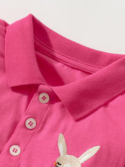 Girls Rabbit Graphic Ruffled POLO Dress For Summer Holiday Party