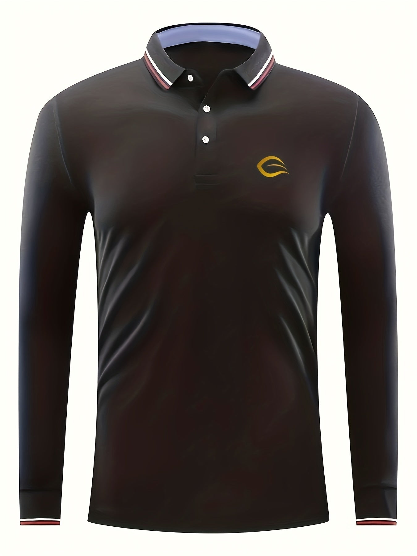 Men's E Print Polo Shirt Casual Stretch Breathable Long Sleeve Shirt