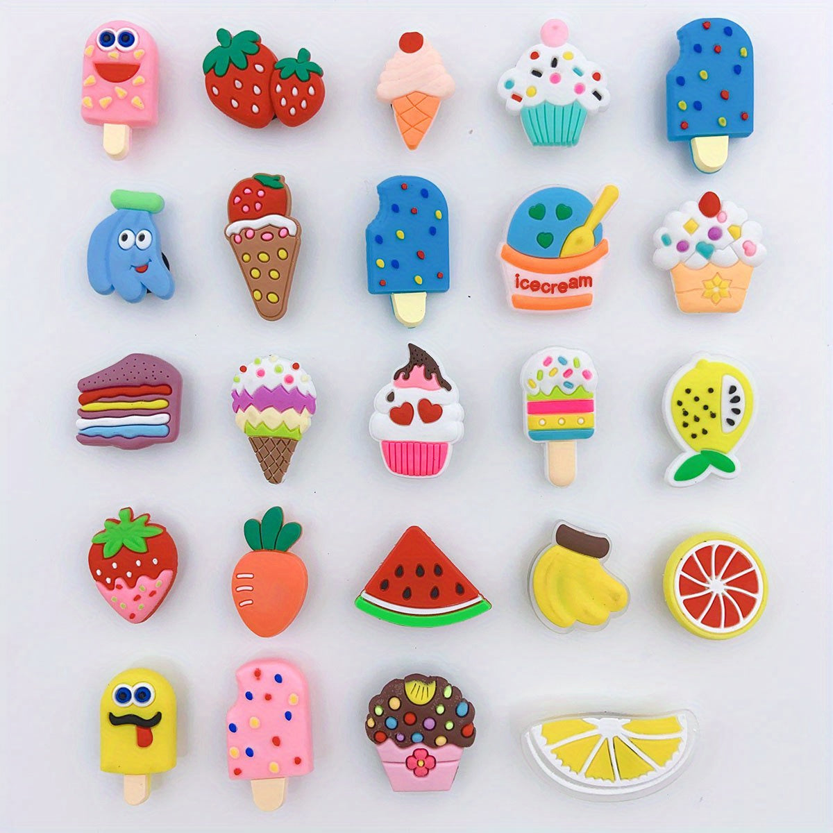 24pcs Cartoon Ice Cream Shoe Charm DIY Decoration Set