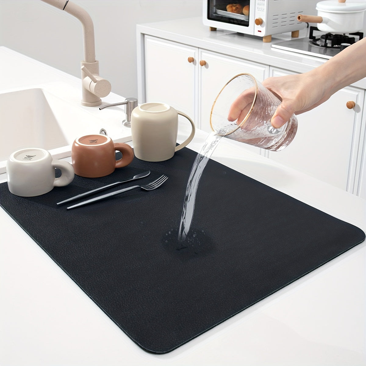 Solid Rectangle Dish Drying Mat Non-Slip Absorbent Placemat