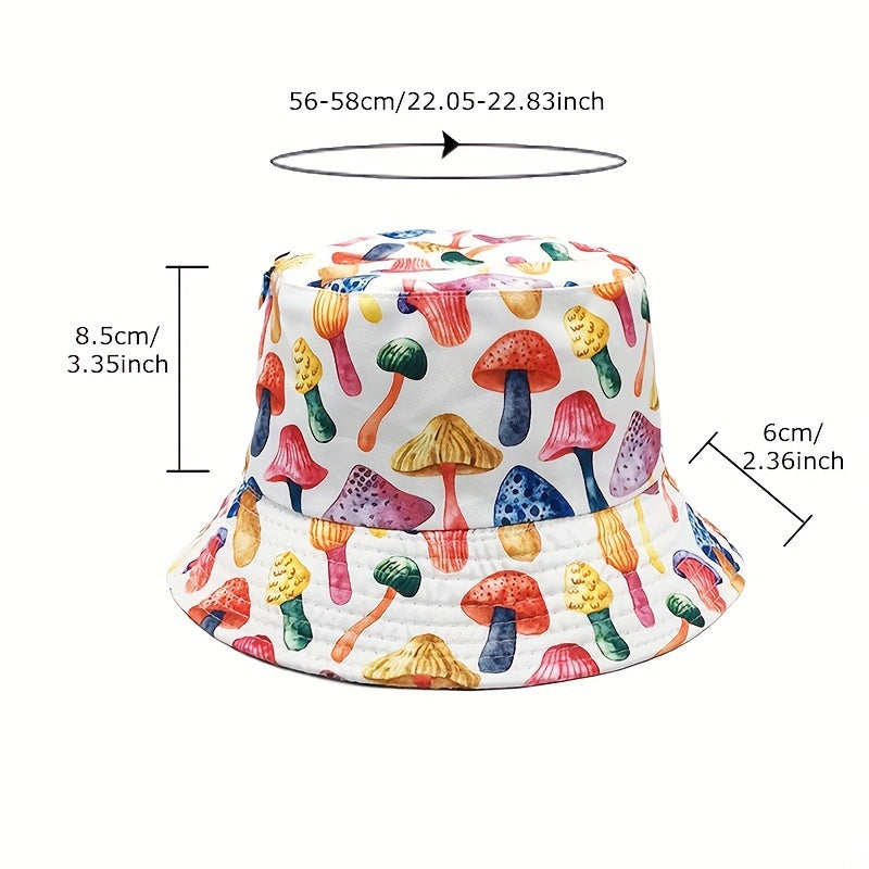 Reversible Mushroom Print Bucket Hat Hip Hop Fisherman Cap