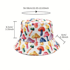 Reversible Mushroom Print Bucket Hat Hip Hop Fisherman Cap