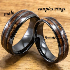 Wood Inlay Whiskey Barrel Ring Men's Wedding Band Women's En
