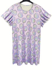  Scallop Print Ruffle Sleeve Nightdress