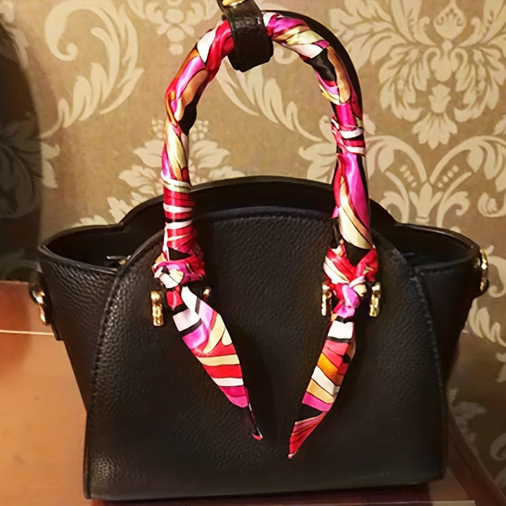 2pcs Red Striped Skinny Scarf & Scarf Ring Set