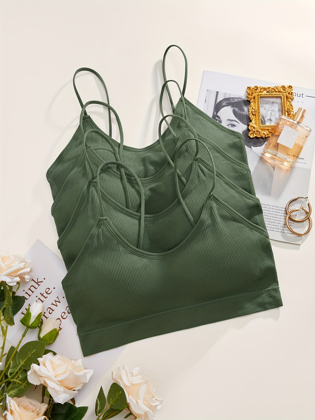 4pcs Ribbed Wireless Bras Comfort & Breathable Intimates