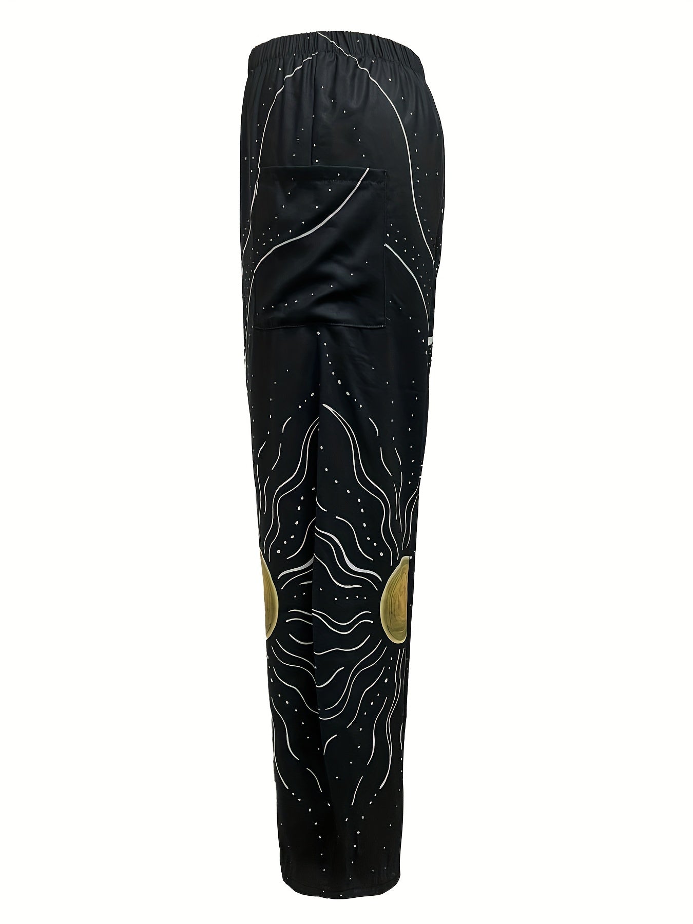 Women's Plus Eye & Moon & Sun Print High Rise Wide Leg Trousers
