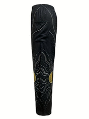 Women's Plus Eye & Moon & Sun Print High Rise Wide Leg Trousers