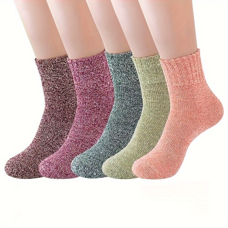 5 Pairs Women's Mid Tube Crew Socks Warm & Comfortable Stockings