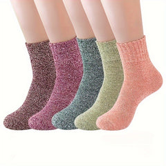 5 Pairs Women's Mid Tube Crew Socks Warm & Comfortable Stockings